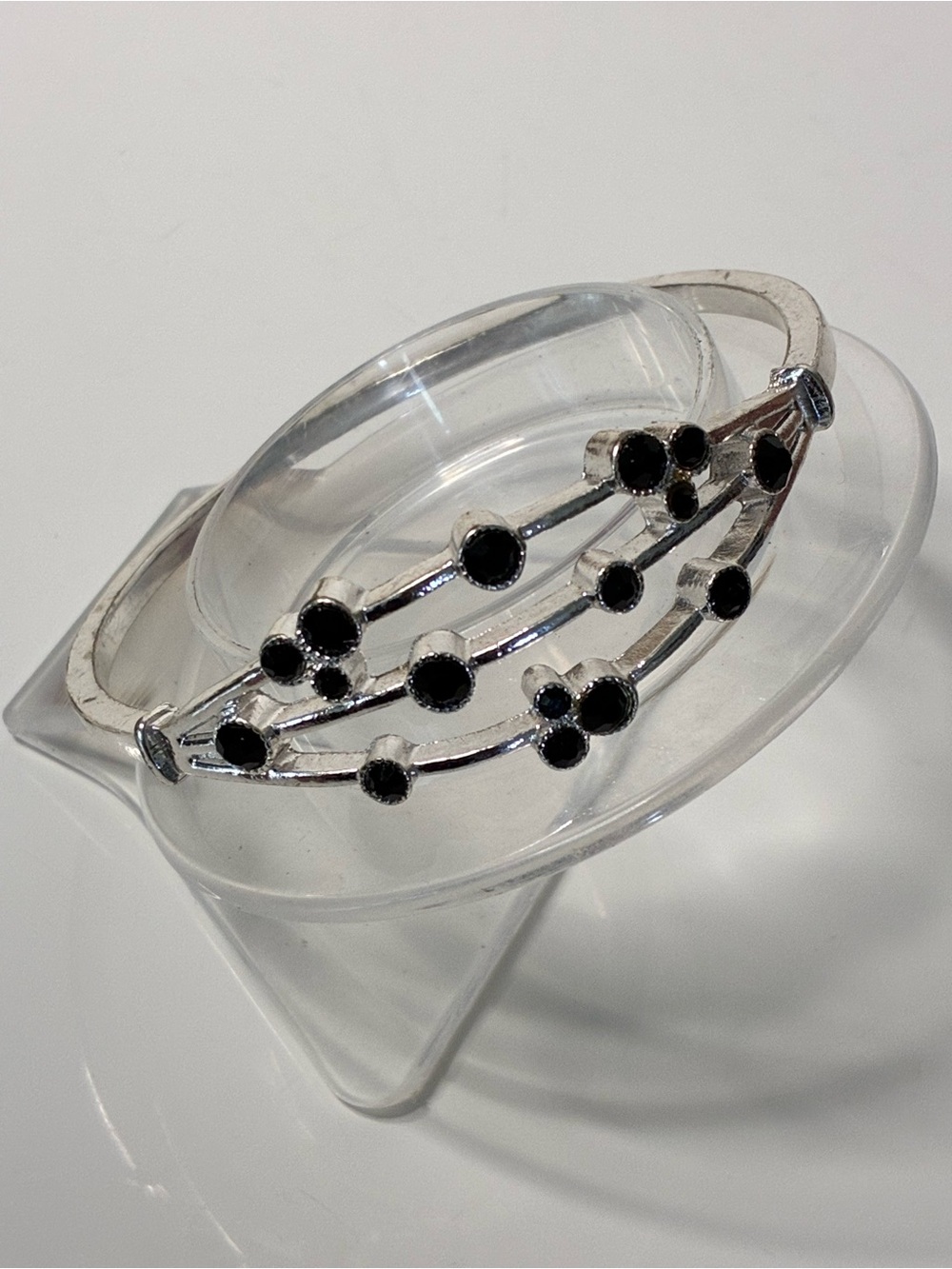 Silver-Tone Black Stone Multi-Row Stackable Bracelet